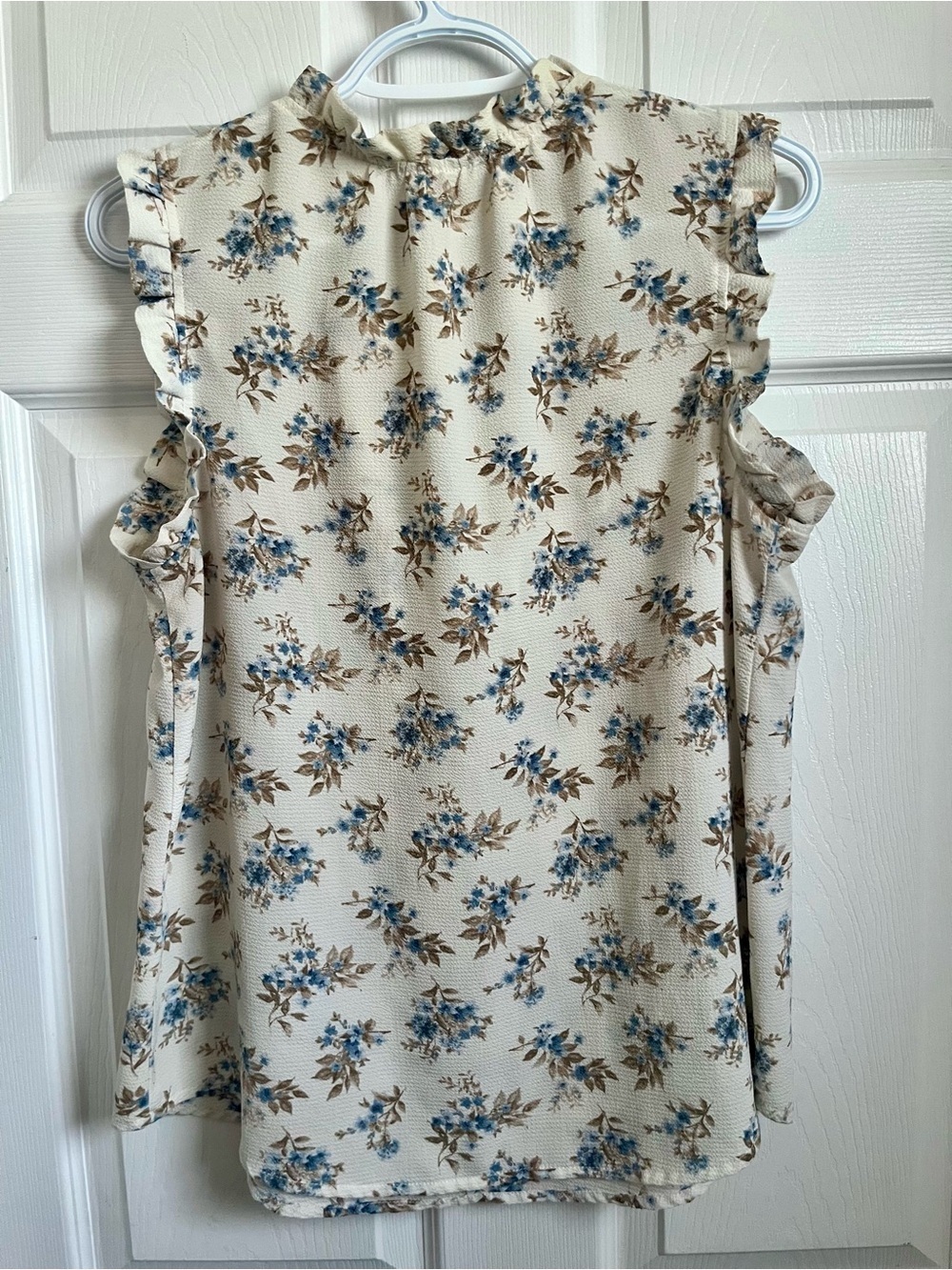 Mine Blouse Cami Tank Top Floral Large Women Beige Blue Sleeveless V-Neck - Picture 5 of 6